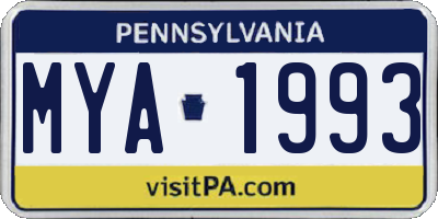 PA license plate MYA1993