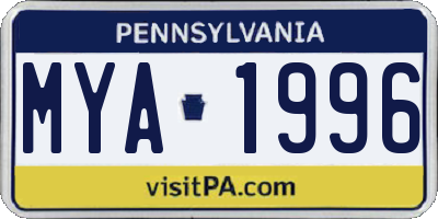 PA license plate MYA1996