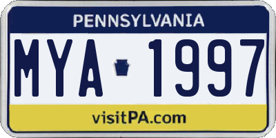 PA license plate MYA1997