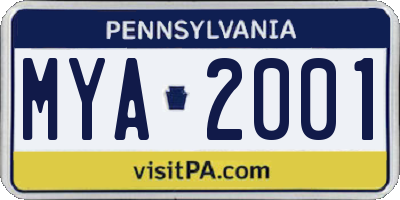 PA license plate MYA2001