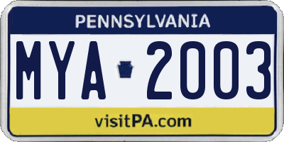 PA license plate MYA2003
