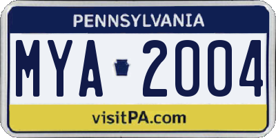 PA license plate MYA2004