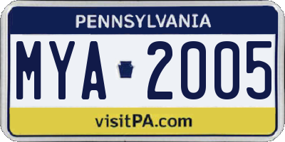 PA license plate MYA2005