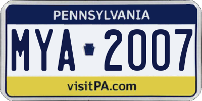 PA license plate MYA2007
