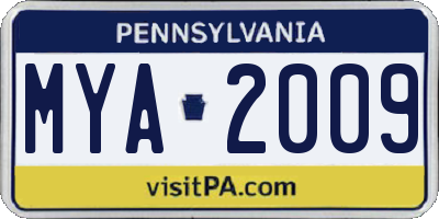 PA license plate MYA2009
