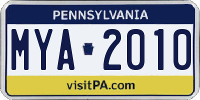 PA license plate MYA2010