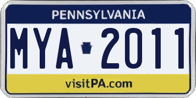 PA license plate MYA2011