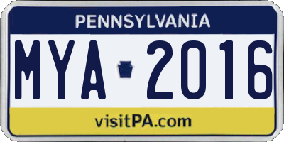 PA license plate MYA2016