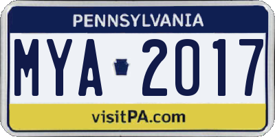 PA license plate MYA2017