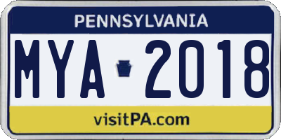 PA license plate MYA2018