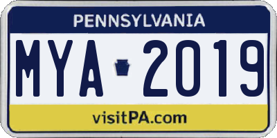 PA license plate MYA2019