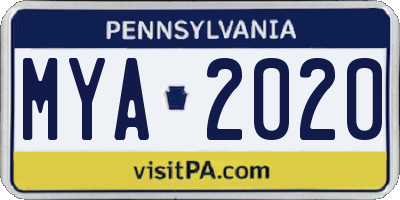 PA license plate MYA2020