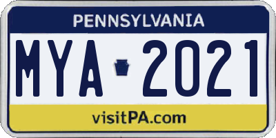PA license plate MYA2021