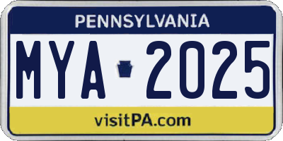 PA license plate MYA2025