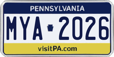 PA license plate MYA2026