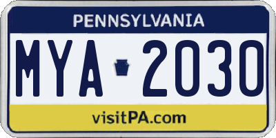 PA license plate MYA2030