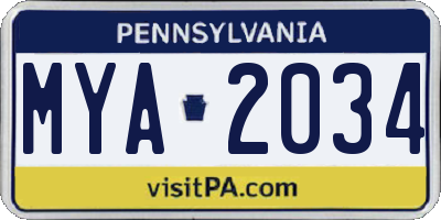 PA license plate MYA2034