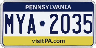 PA license plate MYA2035