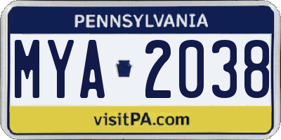 PA license plate MYA2038
