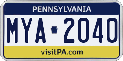PA license plate MYA2040