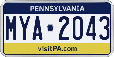 PA license plate MYA2043