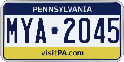 PA license plate MYA2045