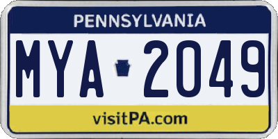 PA license plate MYA2049