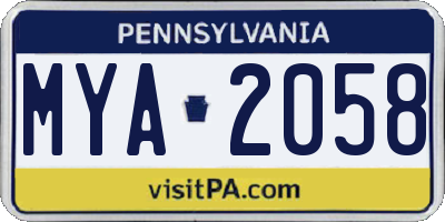 PA license plate MYA2058