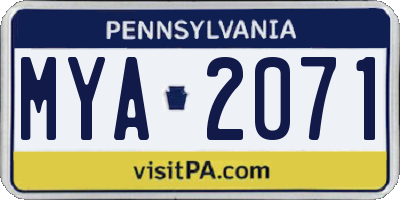PA license plate MYA2071