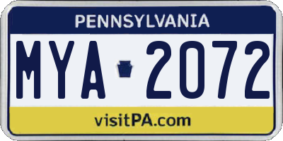 PA license plate MYA2072
