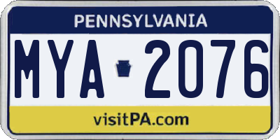 PA license plate MYA2076