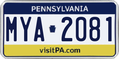 PA license plate MYA2081