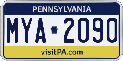 PA license plate MYA2090