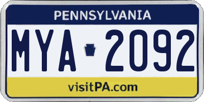 PA license plate MYA2092