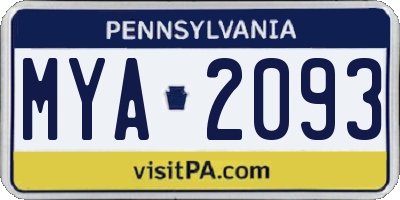 PA license plate MYA2093