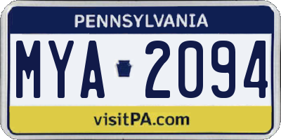 PA license plate MYA2094