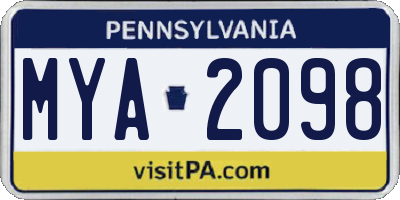 PA license plate MYA2098