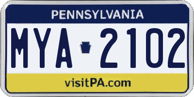 PA license plate MYA2102