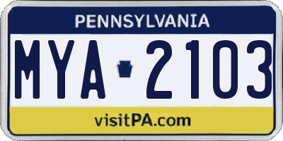 PA license plate MYA2103