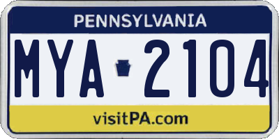 PA license plate MYA2104