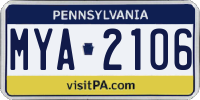 PA license plate MYA2106