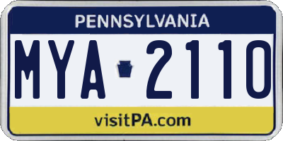PA license plate MYA2110