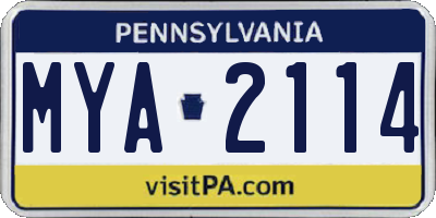 PA license plate MYA2114