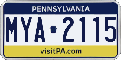 PA license plate MYA2115