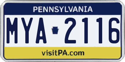PA license plate MYA2116