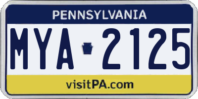 PA license plate MYA2125
