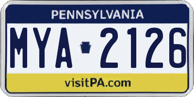 PA license plate MYA2126