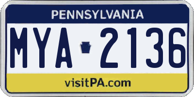 PA license plate MYA2136