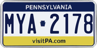 PA license plate MYA2178