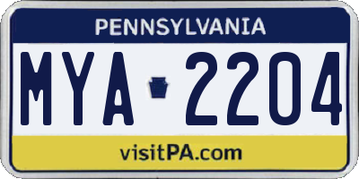 PA license plate MYA2204